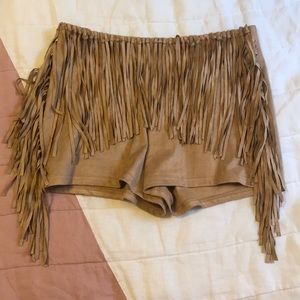 Adorable Brown Suedette Fringe No Pocket Shorts